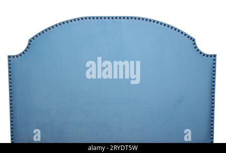 Blue soft velvet bed headboard isolated on white Stock Photo