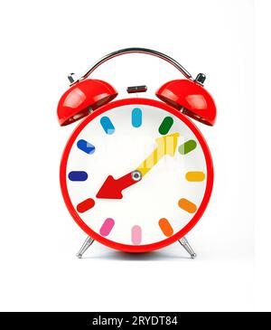 One red retro alarm clock isolated on white Stock Photo