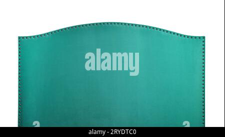 Green soft velvet bed headboard isolated on white Stock Photo
