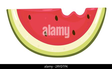 A slice of watermelon, cut piece of ripe juicy bitten berry, color vector illustration in red and green shades Stock Vector