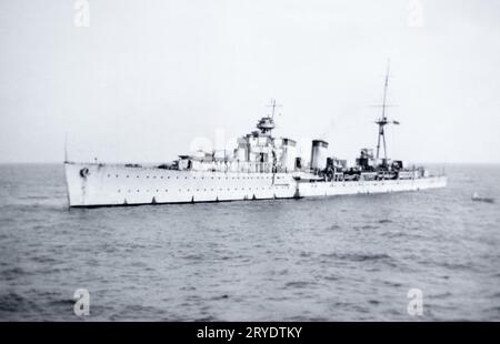 The Spanish cruiser Miguel de Cervantes seen from HMS Codrington on 23/08/1936 during the Spanish Civil War when the Spanish Republican ship intercepted the British steamer Gibel Jerom whilst in international waters. Stock Photo