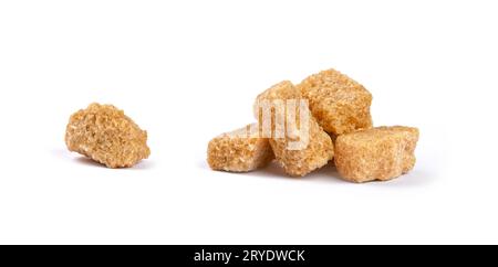 Close up brown sugar cubes isolated on white Stock Photo