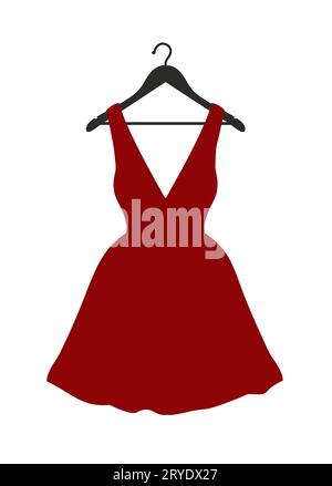 Vector illustration of little red dress hanging on black clothes hanger over white Stock Photo