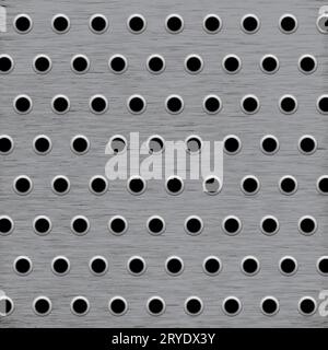 Vector illustration square background mesh pattern of holes in grey brushed metal surface Stock Photo