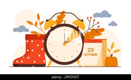 Daylight Saving Time ends concept. Web Banner Reminder with fall backward  time. Vector illustration with clocks turning to an hour back Stock Vector  Image & Art - Alamy