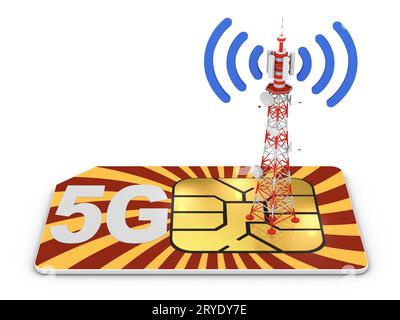 Sim card and telecommunication tower Stock Photo