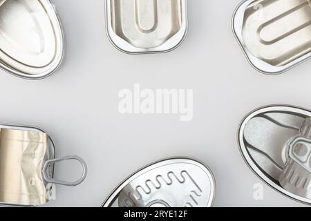 Group of empty tin can isolated on a gray background Stock Photo