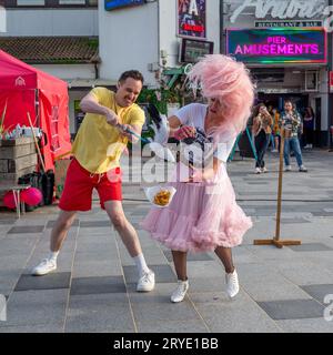 Bournemouth, Dorset, UK, 30th September 2023. Performance art group Eau De Memoire brings smell-along entertainment with comedy and dance to the Arts by The Sea festival at Pier Approach. Credit: Paul Biggins/Alamy Live News Stock Photo