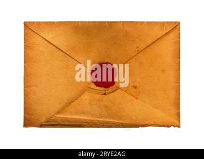 Old vintage paper envelope with red sealing wax Stock Photo