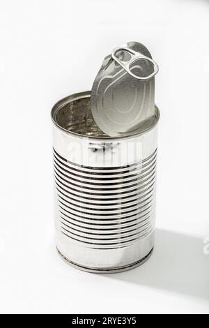 Empty tin can isolated on a white background Stock Photo