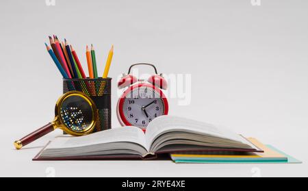 School supplies on white background Stock Photo