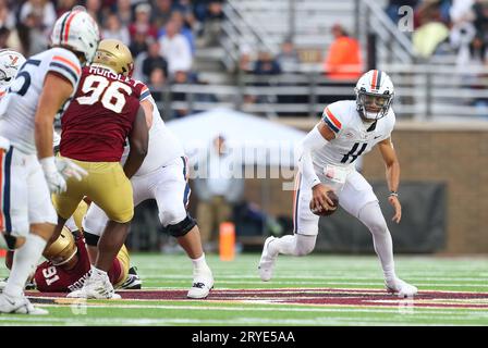 Alumni Stadium. 30th Sep, 2023. MA, USA; Virginia Cavaliers Quarterback ...