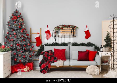 Grey couch 2024 christmas decor