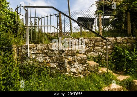 Rural old stone steps leading down. Stock Photo