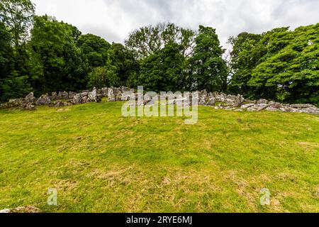 Remains of Din Lligwy, or Din Llugwy ancient village, Near Moelfre, Anglesey, North Wales, UK, landscape. Wide Angle. Stock Photo