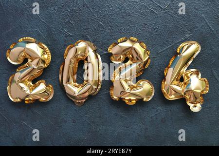 New Year 2024 celebration. Golden Yellow foil color balloons. 2024  balloons. On Yellow background Stock Photo - Alamy, 2024 Balloons Gold 