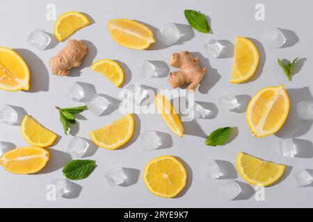 Ingredients for preparing lemonade on white background Stock Photo