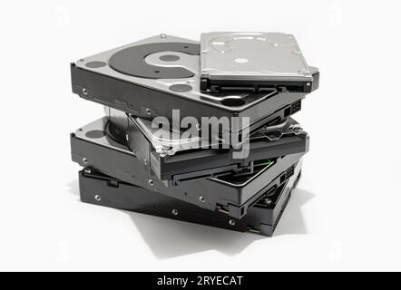 Group of Hard disk drive HDD isolated on white background Stock Photo