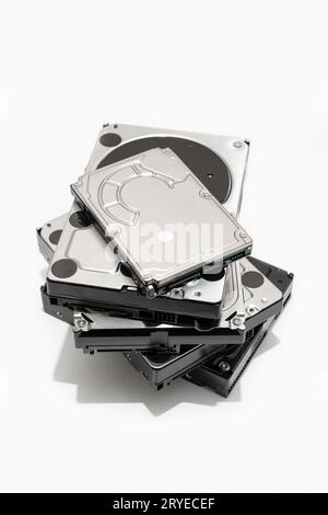 Group of Hard disk drive HDD isolated on white background Stock Photo
