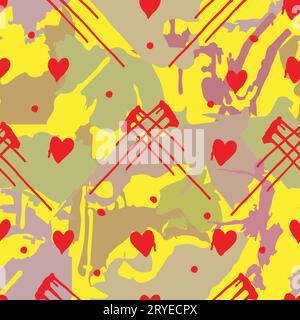 red heart grunge camo seamless pattern vector Stock Vector