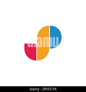 letter jp simple geometric colorful stripe logo vector Stock Vector