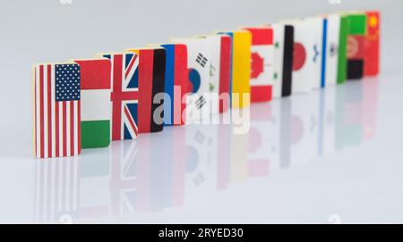 Flags on white surface Stock Photo
