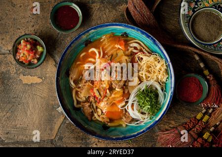 Meat dish on an old paving stone Stock Photo