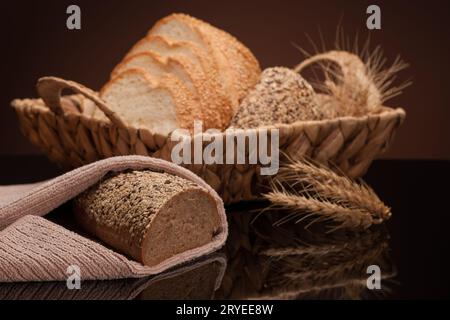 Bread in a wicker basket Stock Photo