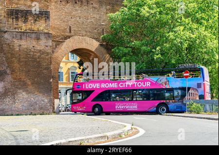 Hop on Hop off bus at the streets of Rome Stock Photo