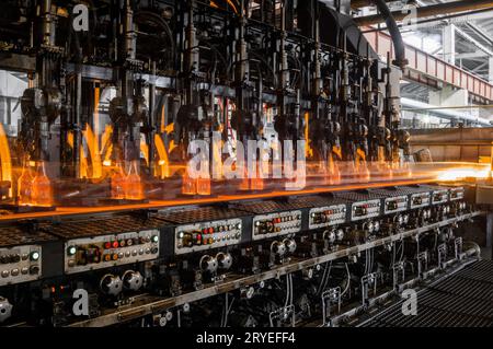 The production of glass bottles factory Stock Photo