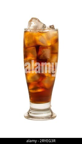 Glass of cola with ice cubes over white Stock Photo - Alamy