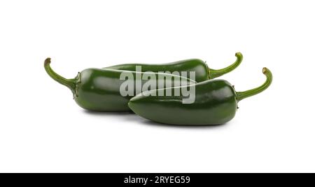Close up fresh green jalapeno peppers isolated Stock Photo