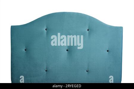 Blue soft velvet bed headboard isolated on white Stock Photo