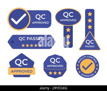 Quality Control or QC Labels Set in Flat Design Style for Sticker Tag Stock Vector