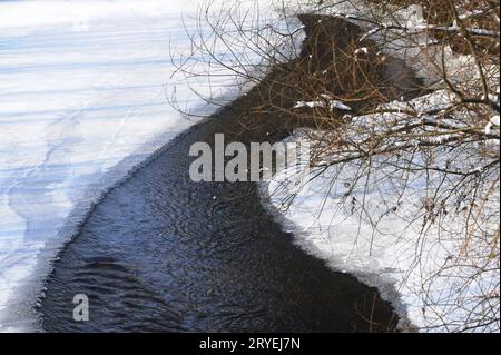 Creek on snowy winter day Stock Photo