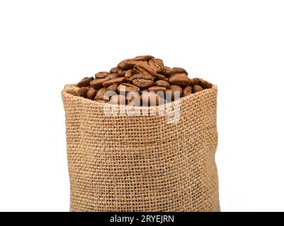 Bag of roasted coffee beans isolated on white Stock Photo