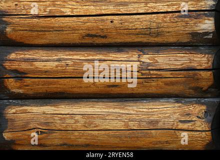 Background texture of vintage wooden logs wall Stock Photo