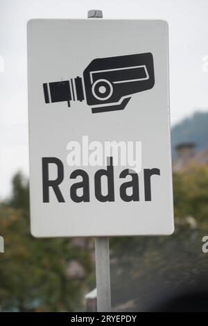 Radar measurement sign in road traffic Stock Photo