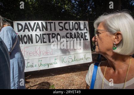 Rome, Italy. 30th Sep, 2023. Demonstration organized by 'Free Khaled' committee in front of the RAI headquarters in Rome to ask for the release of Khaled El Qaisi (Photo by Matteo Nardone/Pacific Press) Credit: Pacific Press Media Production Corp./Alamy Live News Stock Photo