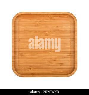 Brown wooden tray plate isolated on white Stock Photo