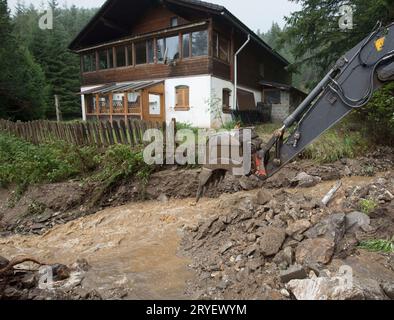 Storm damage caused by mudslides Stock Photo