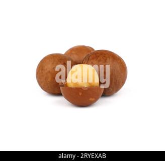 Macadamia nuts isolated on white background Stock Photo