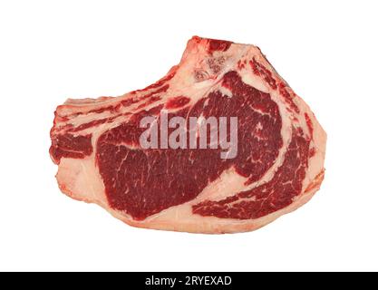 Close up raw beef ribeye steak isolated on white Stock Photo