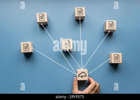 Concept of internet cloud technology, digital data and information transfer. File sharing and document transfer. Document or data icon with cloud comp Stock Photo