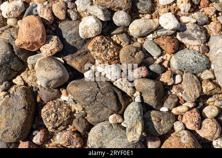 Dry round stones on beach abstract background Stock Photo