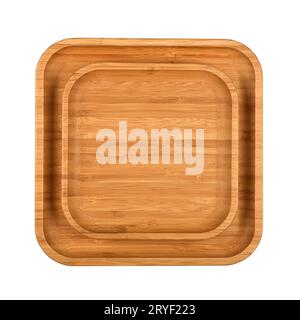 Brown wooden tray plates isolated on white Stock Photo