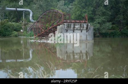 Iron bridge in truss construction Stock Photo