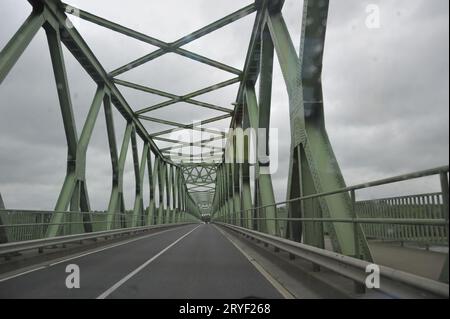 Iron bridge in truss construction Stock Photo