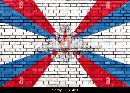 Flag of Ministry of Defence of the Russian Federation painted on brick wall Stock Photo