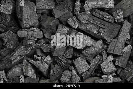 Background texture of many black charcoal pieces Stock Photo